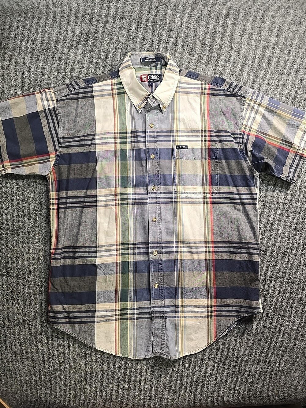 Chaps Ralph Lauren Shirt Mens Large Casual Pocket Button Down Plaid Short Sleeve